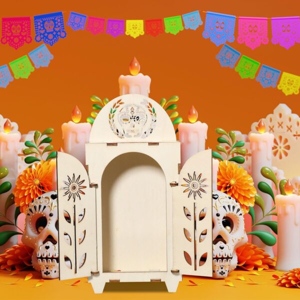 Soaoo Dia De Los Muertos Ofrenda Shadow Box, Wooden Day of The Dead Shadow Box, Skull Papel Picado Day of The Dead Decorations, Altar Ofrenda Supplies, Remembrance Picture Frame(3 Pieces) - Image 6