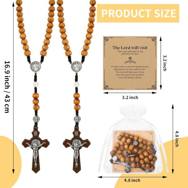 Wooden Rosary Necklace, Handmade Rosary Beads Necklace, Prayer Holy Soil Medal and Metal Cross For Catholic Or Christian Gift, Pouch Baptism Favors Gift - Image 2