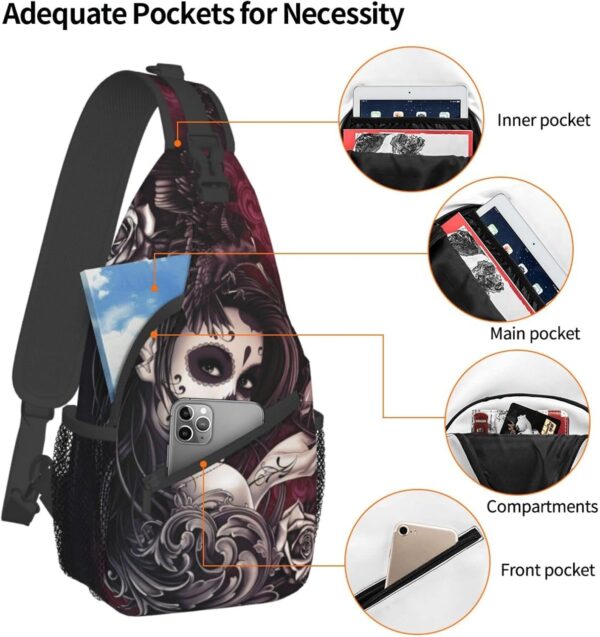 Sugar Skull Rose Crossbody Backpack for Travel Hiking Chest Daypack Shoulder Sling Bag for Men Women Cycling Walking - Image 4