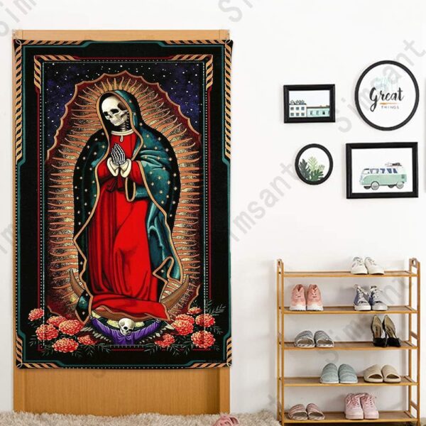 Solar Moon Vertical Gothic Star Cloud Design, Skeleton Tapestries Santa Muerte Tapestry Large Size 40x60 In For Room Skeleton Tapestry Wall Hanging Decor For Bedroom - Image 5