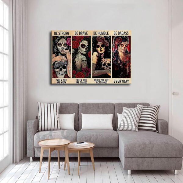 Sugar Skull Be Strong Tin Sign - Woman With Tattoo Art for Modern Classroom, Kitchen, Bedroom, Living Room, Office Decor (0812 Inch Unframed) - Image 4