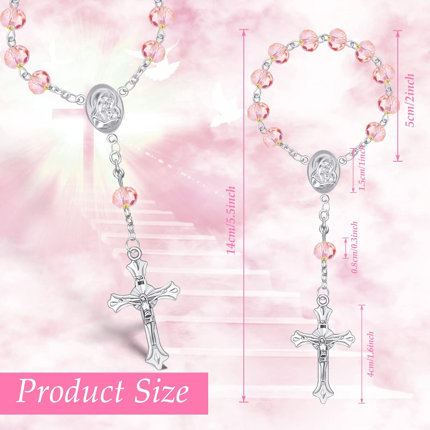 Yinkin 30 Pieces Baptism Rosary Catholic Mini Rosaries Baptism Favors for Guests Party Favors Rosary Beads for Baptism with 30 Pcs Organza Bags for Christening Weddings First Communion Gift - Image 2