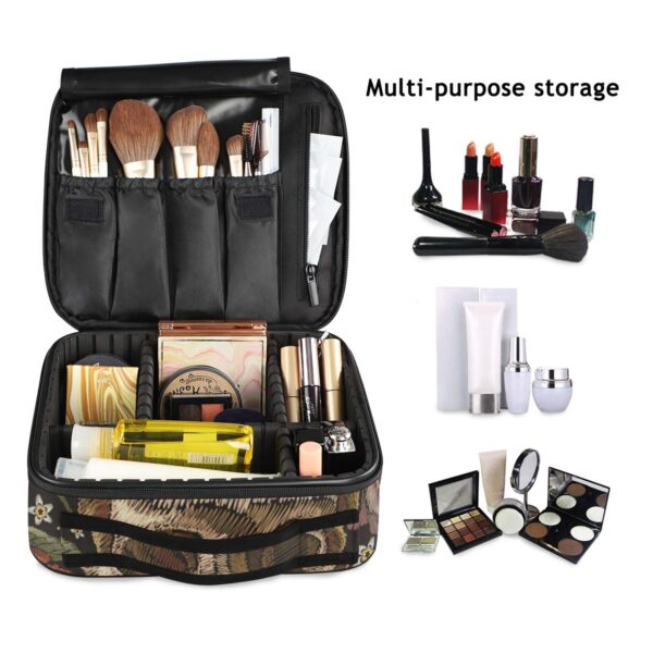 ALAZA Travel Makeup Case, Day of The Dead Skull Rose Humming Bird Dia Muertos Cosmetic toiletry Travel bag for Women Girls - Image 3