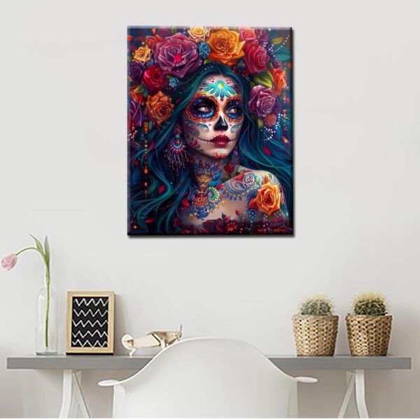 Aihonmin Plant Paint by Numbers Kits for Adult Day of The Dead Halloween Woman Painting Kits Sugar Skull Paint by Numbers Kits on Canvas Perfect for Gift Home Wall Decor Without Framed 16''W x 20''H - Image 2