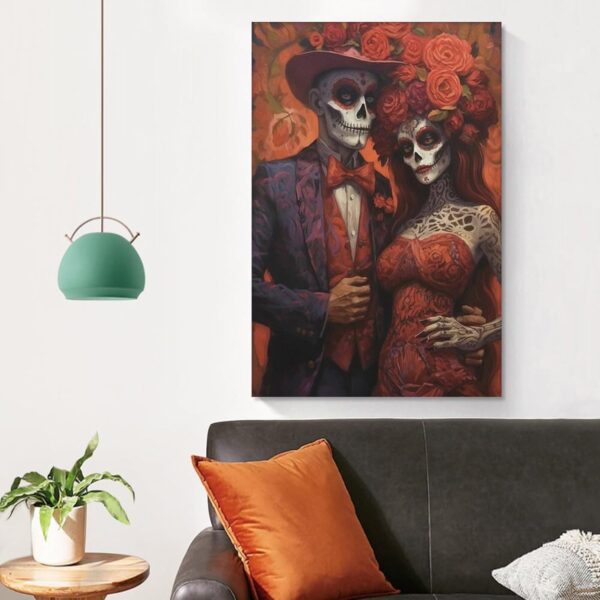 Iisrar Catrin And Catrina Couple Poster, Dia De Los Muertos, Mexican Folk Art Painting, Printable Wall Art Canvas Wall Art Print Poster For Home School Office Decor Unframe 24x36inch(60x90cm) - Image 4