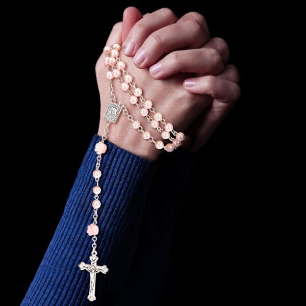 Rosary Beads Catholic for Women Rosaries Catholic Bulk Pearl Necklace with Jesus Christ Crucifix Cross First Communion Confirmation Gifts White, Pink, Black, Red, Purple, Royal Blue - Image 7