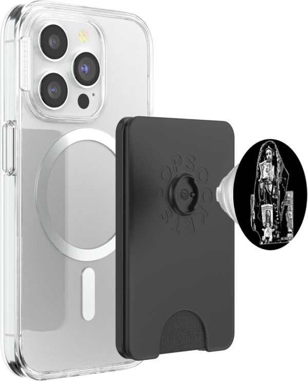 San Judas Tadeo - Jesus Malverde, Black and White PopSockets PopWallet for MagSafe - Image 3