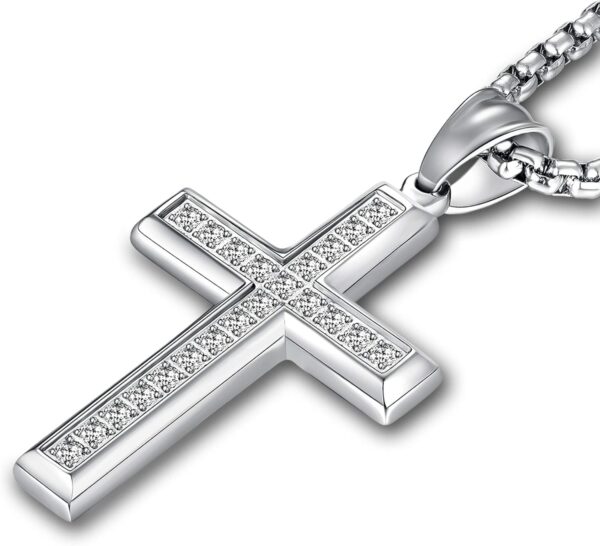 YL Men's Cross Necklace 316L Stainless Steel Jesus Ankh Pendant Rolo Chain Jewelry