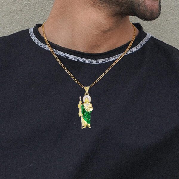 San Judas Tadeo Necklace Diamond 14K Gold Plated San Judas Tadeo Necklace San Judas Medalla (Gold 258) - Image 6