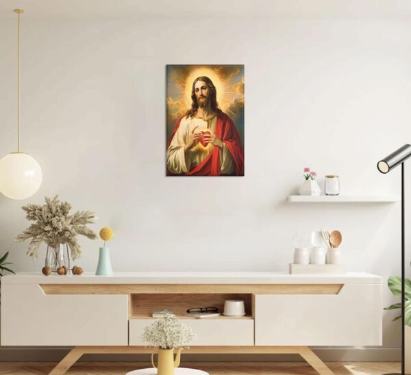 Sacred Heart of Jesus Canvas Wall Art Jesus Portrait Picture Jesus Divine Mercy Painting Jesus Christ Prints Christian Catholic Religious Wall Decor for Living Room Bedroom 12x16in Framed - Image 7