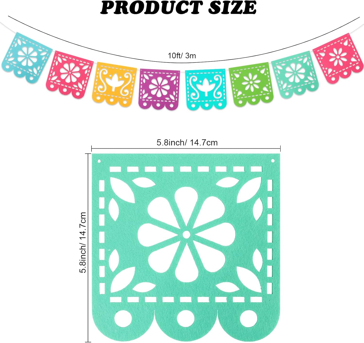 2 Mexican Fiesta Party Decorations Banners, Felt Cinco de Mayo Decorations Banner, Day of The Dead Decor Papel Picado Banner, Dia De Los Muertos Garlands, Fiesta Birthday Baby Shower Flags - Image 2