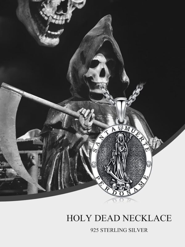 925 Sterling Silver Womens Amulet Necklace Santa Muerte/Triple Moon Goddess/Witch Knot/Skull Cowboy Pendant for Women Men Christmas Jewelry Gift - Image 4