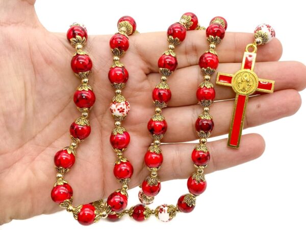 Nazareth Store Saint Benedict 10mm Glass Rosary Beads Catholic Necklace Flowers Mystery Bead Miraculous Medal Locket Cross Prayer Rosarios Catolicos - Image 7