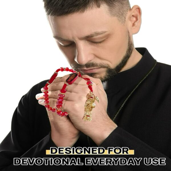 BONITTER Black Holy Death's Necklace Wooden Santa Muerte Necklace Red Rosaries Beads Blessing Crafted Rosario de la santa muerte Prayer Gift For Women Men - Image 6