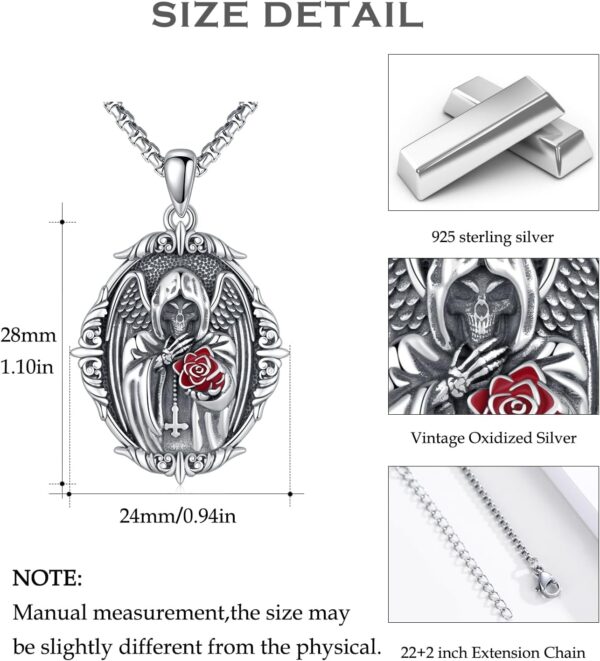 Cuoka Santa Muerte Necklace 925 Sterling Silver Grim Reaper Pendant Necklace,Retro Death Reaper Aumelt Chain Jewelry for Men - Image 6