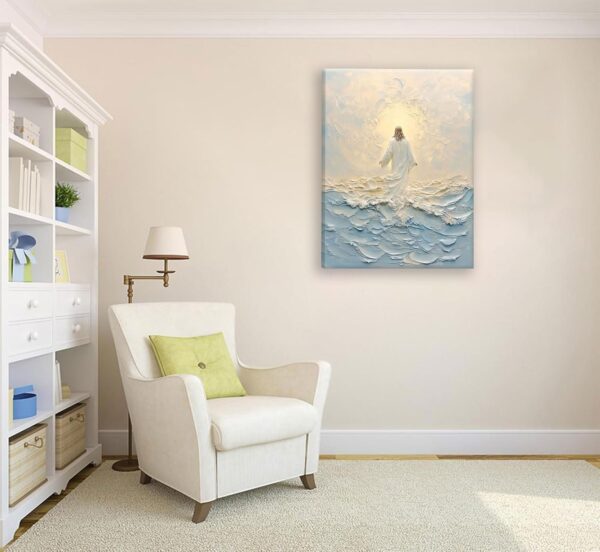 Jesus Walking On Water Canvas Wall Art Christian God Painting Wall Decor Minimalist Faith Inspirational Divine Print Poster Print Artwork for Living Foom Bedroom Christian Church Home Decoration - Image 6