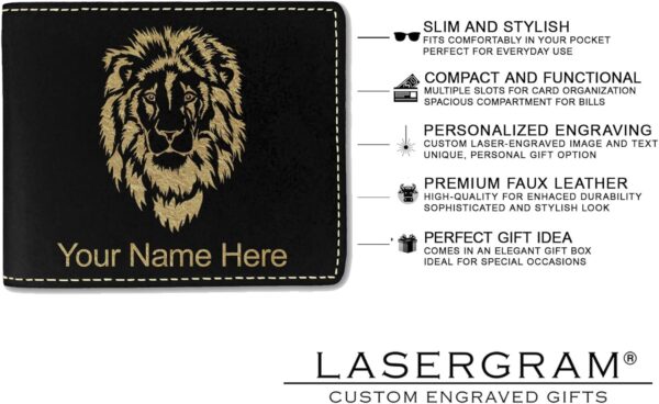 LaserGram Faux Leather Bi-Fold Wallet, Santa Muerte, Personalized Engraving Included (Black with Gold) - Image 6