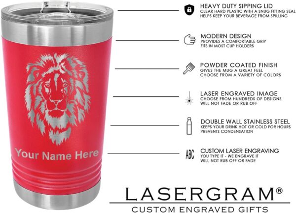 LaserGram 16oz Vacuum Insulated Pint Tumbler, Malverde, Personalized Engraving Included (Red) - Image 3
