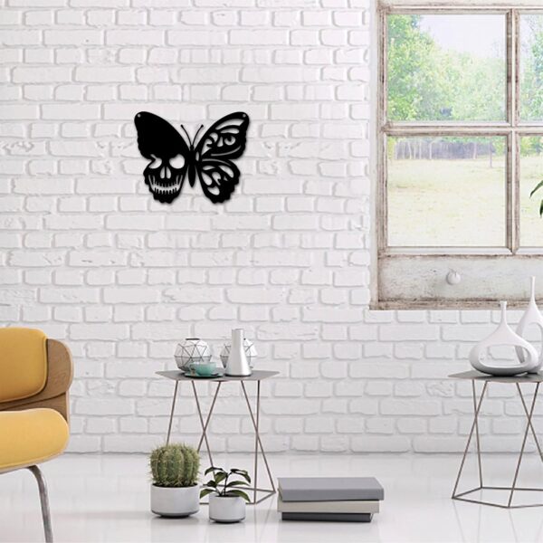 CREATCABIN Skull Metal Wall Art Butterfly Decor Wall Hanging Plaques Ornaments Iron Wall Art Sculpture Sign for Indoor Outdoor Home Livingroom Kitchen Garden Office Decoration Gift Black 6.3 x 7.9inch - Image 6