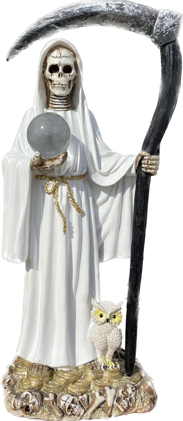 Santa Muerte 13" Inch Tall White Statue Holy Death Grim Reaper Skull New