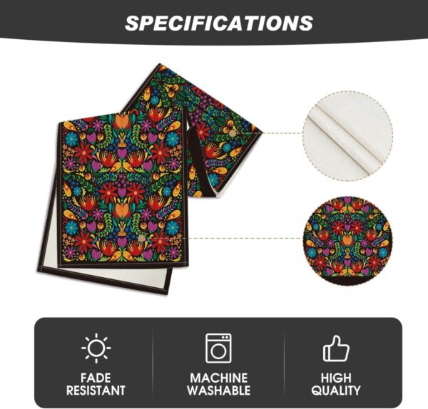 Artoid Mode Dia De Los Muertos Floral Fiesta Mexican Table Runner, Mexico Day of The Dead Kitchen Dining Table Decoration for Home Party Decor 13x72 Inch - Image 5