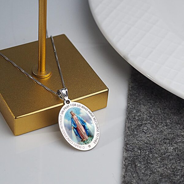 PicturesOnGold.com Miraculous Medal Oval Pendant in 10K/14K Yellow or White Gold & Sterling Silver - Unisex Christian Virgin Mary Pendant - Perfect for First Communion or Confirmation Gifts - Image 7