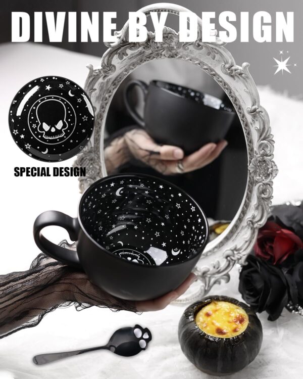 Midnight Skull Coffee Mugs with Spoons, Halloween Christmas Birthday White Elephant Gifts for Adult Women Men Friends, Spooky Witchy Gag Fun Gifts Gothis Decor Novelty Tea Cups - Image 3