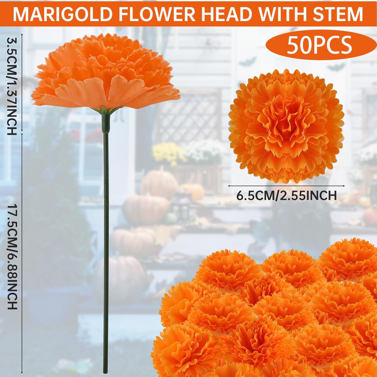 Hananona 50Pcs Artificial Marigold Flower Heads, Silk Marigold Heads Bulk Fake Flowers for Dia De Los Muertos Decor DIY Marigold Garland Day of The Dead Decorations - Image 2