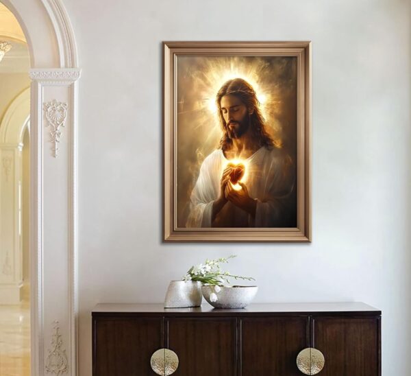 Sacred Heart of Jesus Canvas Wall Art Christ Jesus Divine Mercy Portrait Tranquility Painting Picture Wall Decor Poster Print Artwork for Living Room Bedroom Church Prayer Room Decoration Unframed - Image 6