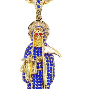 14k Yellow Gold La Santa Muerte Necklace For Women And Men - Holy Death's Pendant Necklace, Santa Muerte Pendant Necklace With Chain, Holy Saint Death Necklace Religious Jewelry For Women Men