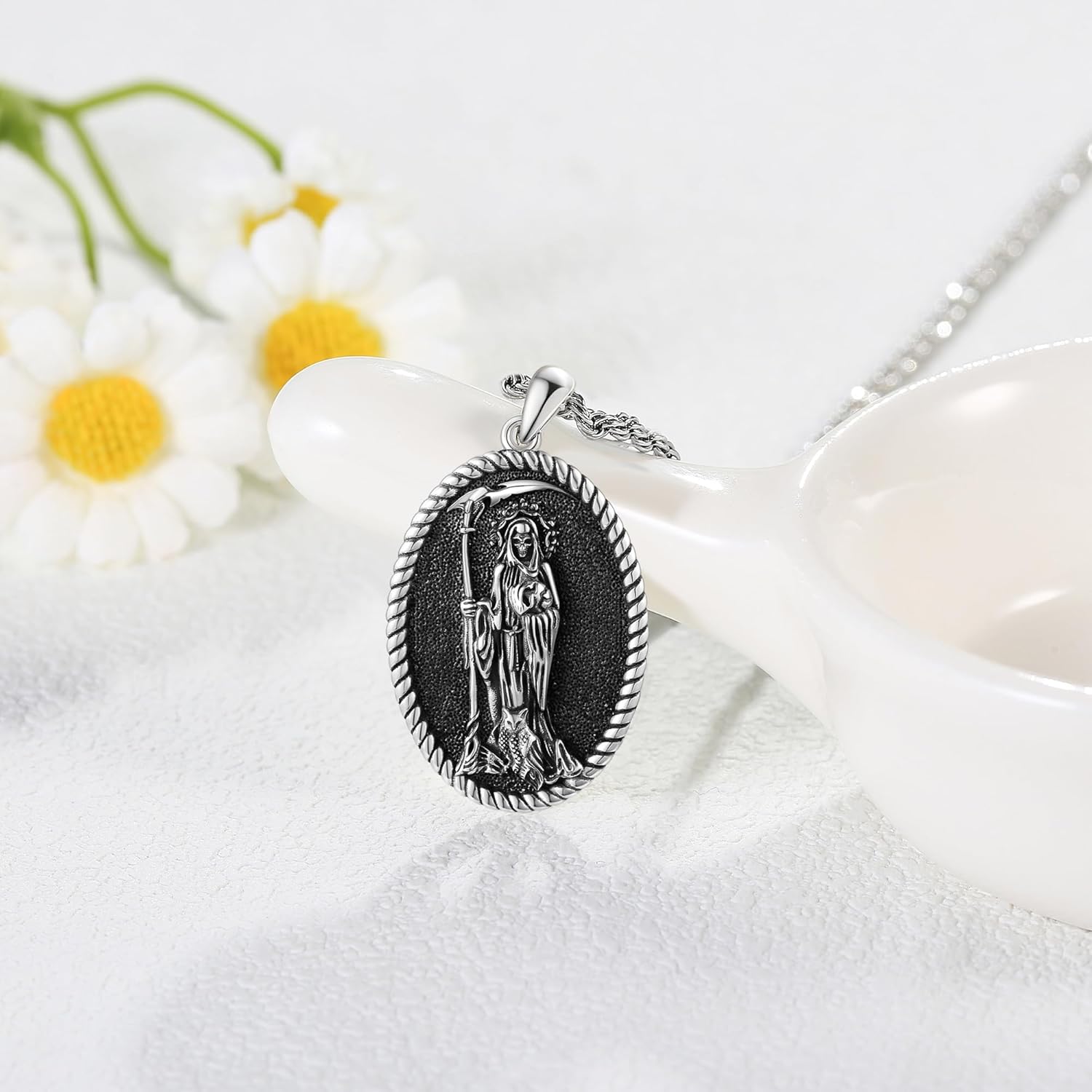 YAFEINI Sterling Silver Santa Muerte/St Peregrine/Hecate/Goddess/Virgin Mary/St Christopher/St Michael/St Jude Necklace Religious Mother's Day Jewelry for Women Mom Men Unisex - Image 4