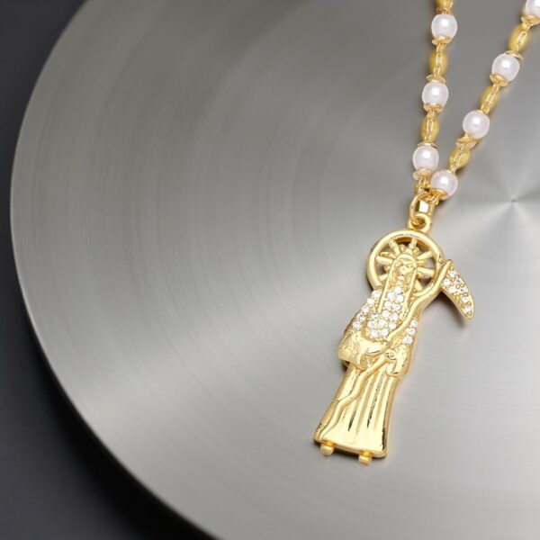Mai & Claire 14K Gold Filled Santa Muerte Necklace For Women And Men - 925 Sterling Silver Holy Death Scythe Christian La Santa Muerte Pendant Chain Religious Amulet, Memento Mori Necklace - Image 5