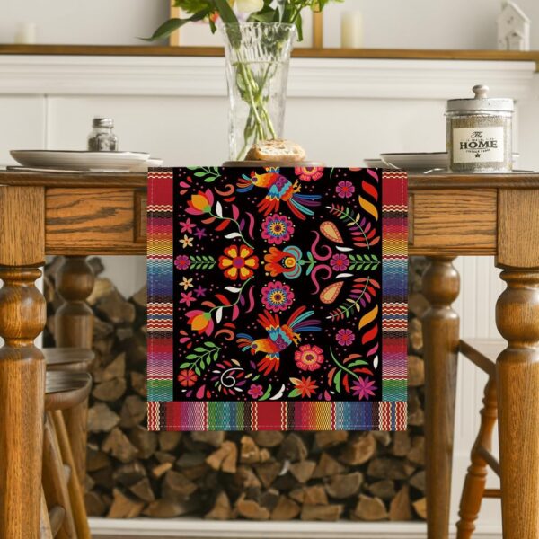 Artoid Mode Bird Dia De Los Muertos Serape Mexican Fiesta Table Runner, Cinco De Mayo Day of The Dead Kitchen Dining Table Decoration for Home Party Decor 13x72 Inch - Image 2