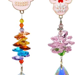 Skull-Shaped Colorful Rhinestones Pendant, Crystal Beads Chain with Glass Chandelier Suncatcher Drops Prisms Hang Ornament, Pack of 2
