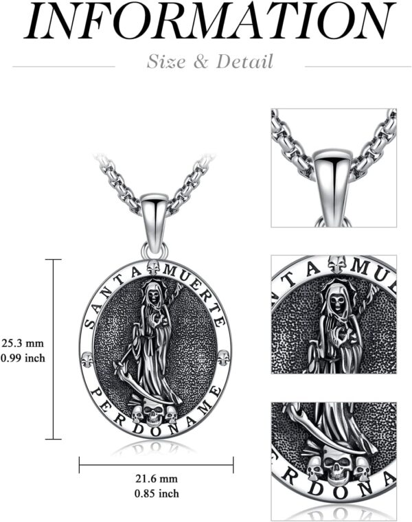 925 Sterling Silver Womens Amulet Necklace Santa Muerte/Triple Moon Goddess/Witch Knot/Skull Cowboy Pendant for Women Men Christmas Jewelry Gift - Image 6