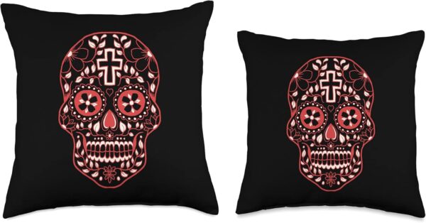 Sugar Skull Christian Mexican Pride Dia De Los Muertos Art Throw Pillow - Image 3