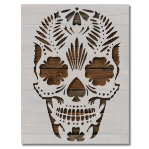 Day of the Dead Dia de los Muertos Sugar Skull Stencil Template Reusable for Painting on Walls, Wood, Arts and Crafts (340) - 5.5 x 8.5 Inches