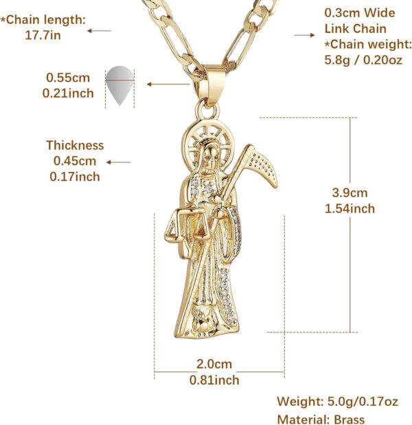 HZMAN Santa Muerte Necklace for Men Retro Gothic 14K Gold Plated Grim Reaper Saint Death Sickle Skull Pendant Party Jewelry Gift - Image 6