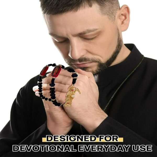 BONITTER Black Holy Death's Necklace Wooden Santa Muerte Necklace Red Rosaries Beads Blessing Crafted Rosario de la santa muerte Prayer Gift For Women Men - Image 6