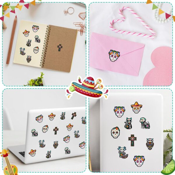 Sugar Skull Stickers Roll, 1000Pcs Day of The Dead Stickers Kids Dia De Los Muertos Decorations, Decor for Water Bottle Scrapbook Gift Boxes Kids Party Supplies - Image 5