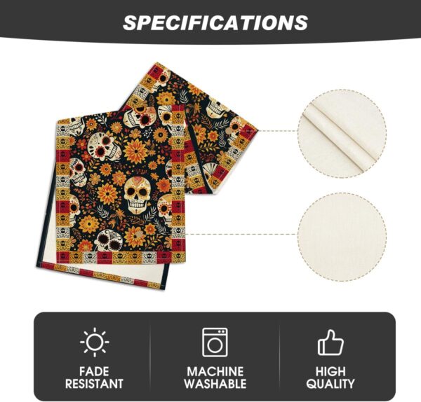 Artoid Mode Sugar Skull Yellow Daisy Day of The Dead Table Runner, Dia De Los Muertos Mexican Kitchen Dining Table Decoration for Home Party Decor 13x72 Inch - Image 5