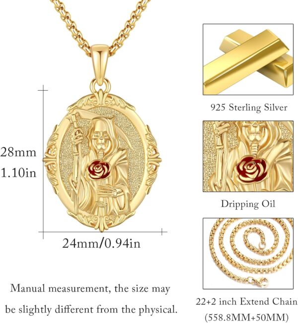 Santa Muerte Necklace 925 Sterling Silver Unisex Holy Death Pendant Vintage Grim Reaper Santa Muerte Amulet Necklace Jewelry for Women Men with Jewelry Box - Image 5