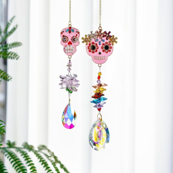 Skull-Shaped Colorful Rhinestones Pendant, Crystal Beads Chain with Glass Chandelier Suncatcher Drops Prisms Hang Ornament, Pack of 2 - Image 9