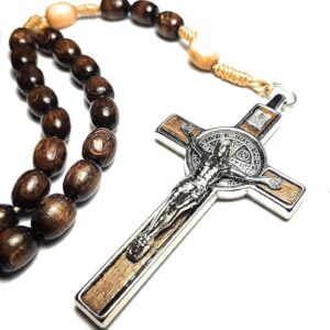 SANCTUM VERITAS Genuine Made in Italy Rosary Necklace Blessed by Pope Francis Saint Benedict Medal Cross perfect for car mirror Rosarios catolicos para hombre Patron of Students Christian Values