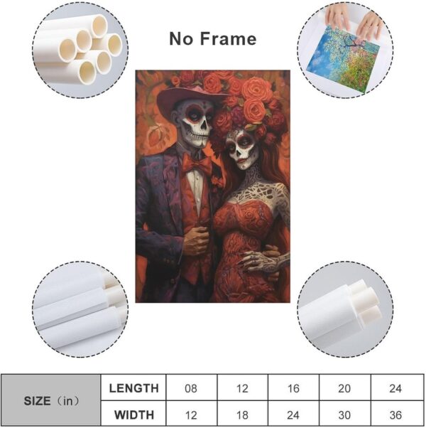 Iisrar Catrin And Catrina Couple Poster, Dia De Los Muertos, Mexican Folk Art Painting, Printable Wall Art Canvas Wall Art Print Poster For Home School Office Decor Unframe 24x36inch(60x90cm) - Image 3
