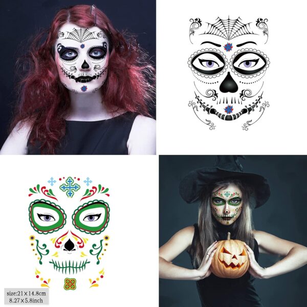 20 Sheets Day of the Dead Face Sugar Skull Tattoos,Including 8 Large Sheets Halloween Temporary Face Tattoos, Halloween Sugar Skull Face Tattoos - Image 6