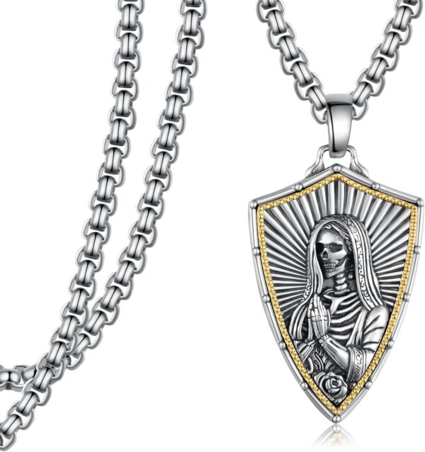 Masonic/Cross/Compass/St Michael/St Christopher/Santa Muerte/Star of David Pendant Necklace 925 Sterling Silver Shields Necklace for Men Women with 22"+2" Rolo Chain