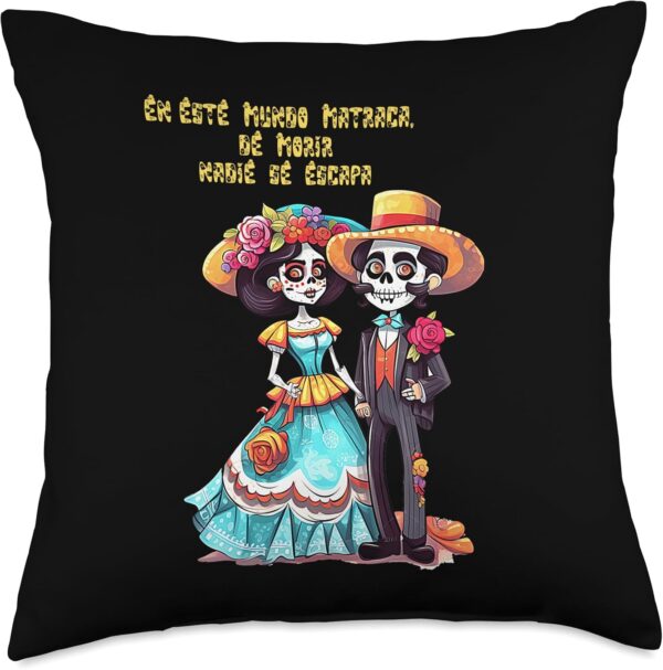 Colorful Mexican Dia de Los Muertos Art Throw Pillow, 18x18, Multicolor