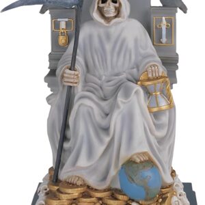 ICE ARMOR 10.75" H White Santa Muerte Statue Saint of Holy Death Seated Religious Figurine