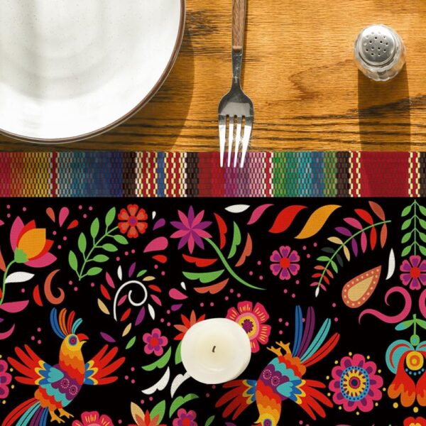 Artoid Mode Bird Dia De Los Muertos Serape Mexican Fiesta Table Runner, Cinco De Mayo Day of The Dead Kitchen Dining Table Decoration for Home Party Decor 13x72 Inch - Image 7